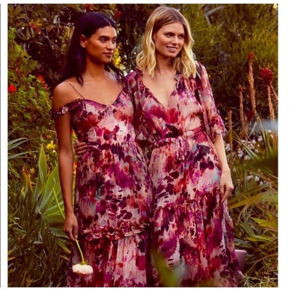 MISA Los Angeles Marcele Floral Midi Ruffle-Trim Dress - Picture 1 of 11